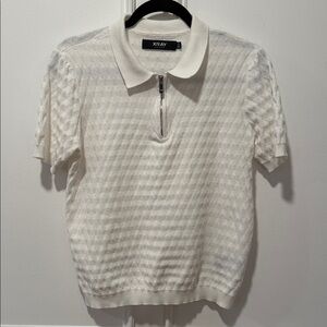 XRAY Jeans Textured Polo Sweater S White Half-Zip Collar Short Sleeve Knit Top